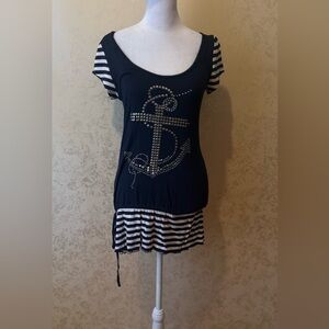 Nautical Black and White Striped Women's Top